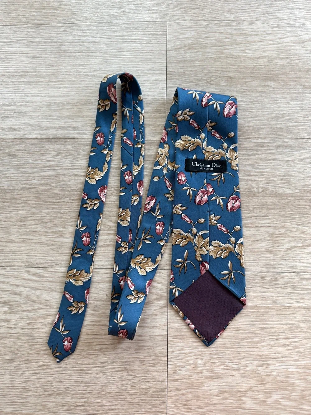 Christian Dior Monsieur Tie Mens 100% Silk Baroque Blue Floral Print Made in USA